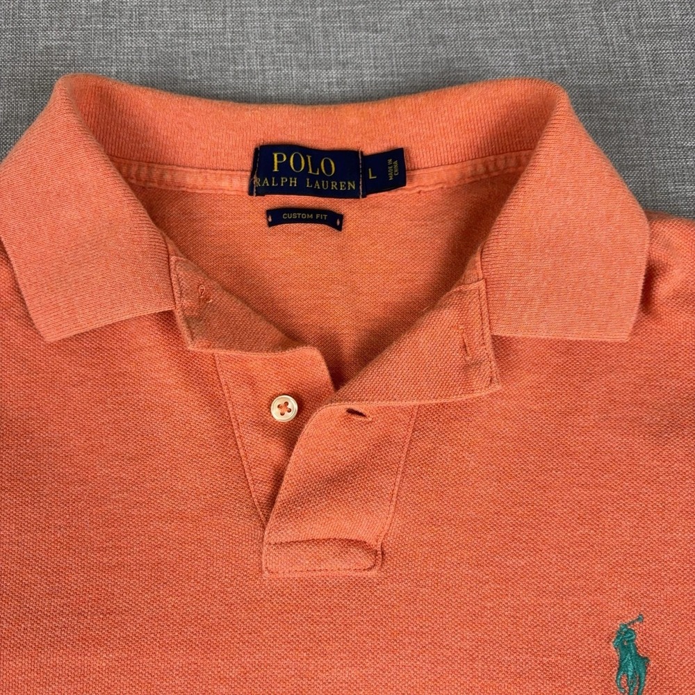 Vintage Ralph Lauren Polo Shirt Mens Large Orange Cotton Short Sleeve - Picture 6 of 16